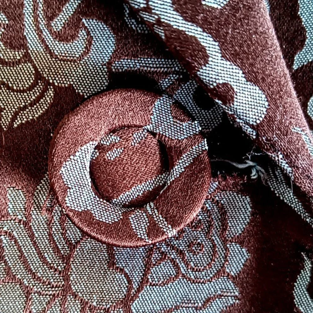 Zinc Brown Blue Floral Jacquard Tie Waist Blazer